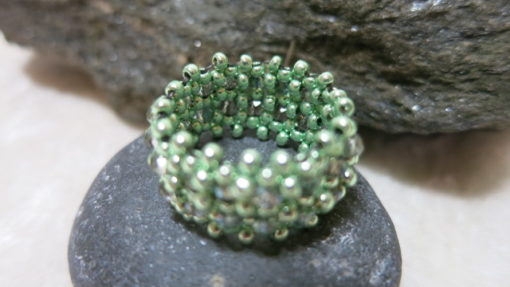 ring beaded band green with accent beads inside