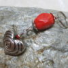 keyringpendant heart silver orange red bead on stone